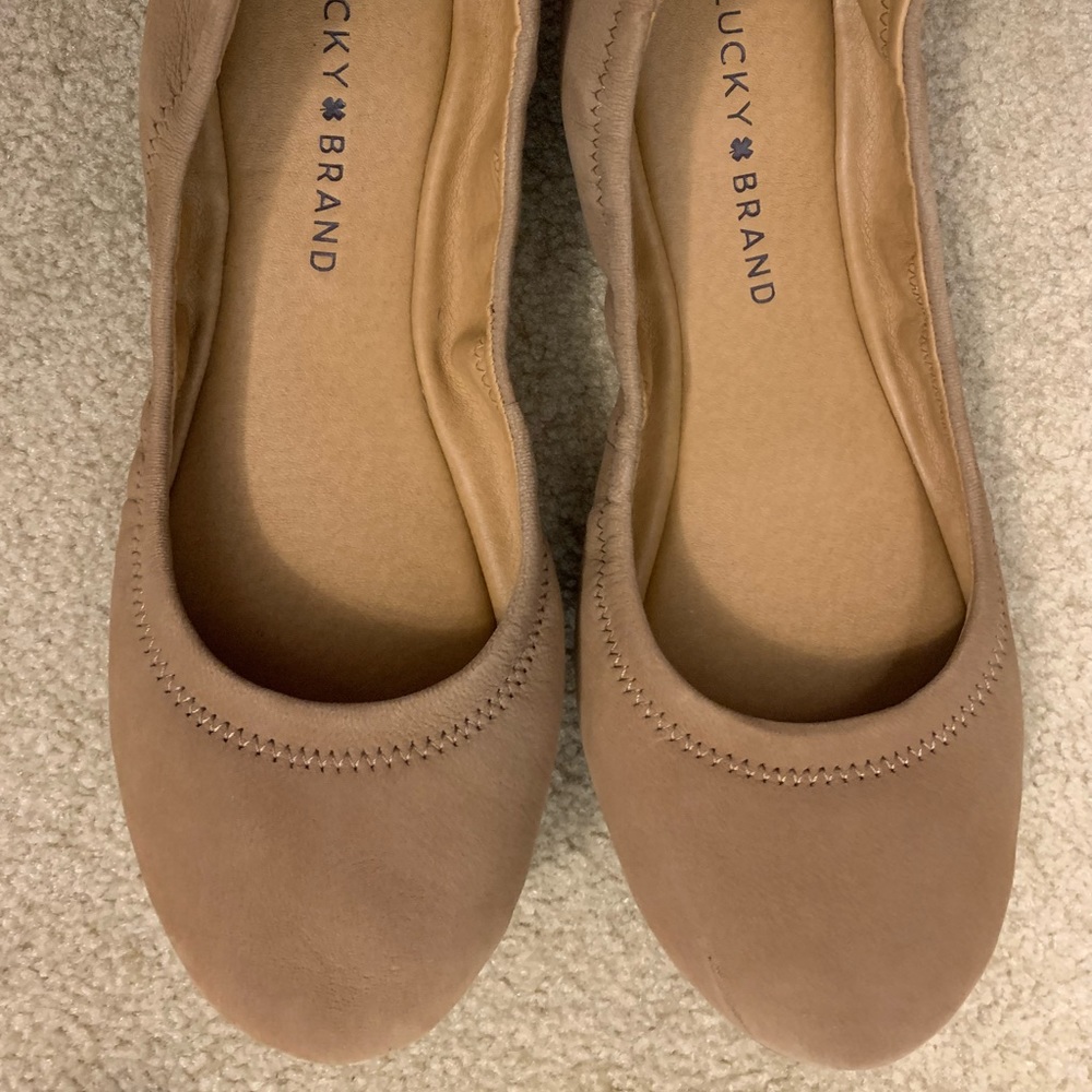 %%%Lucky Brand Emmie Flats, “nude” suede, size 7.5
